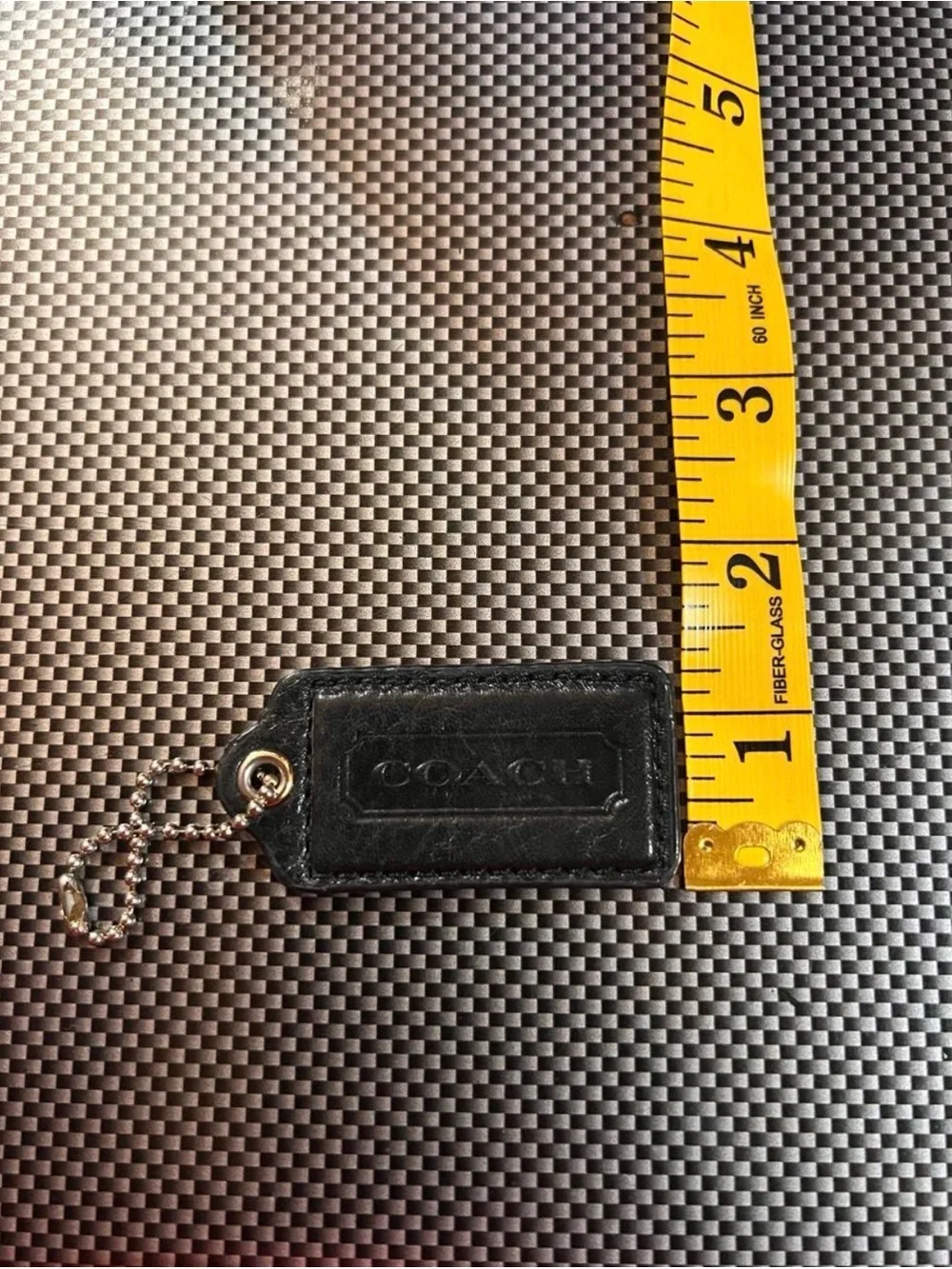 Vintage Coach black patent  leather keychain bag charm hang tag
